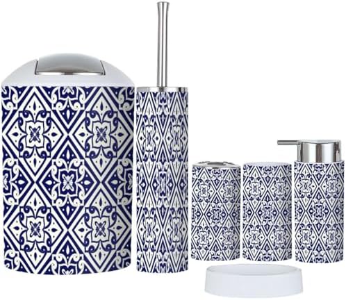 Mexican Tile Pattern 6 Piece Bathroom Accessory Set