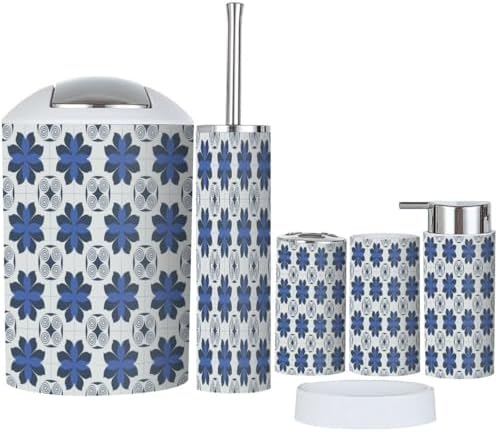 6 Piece Bathroom Accessory Set with Floral Geometric Design 1