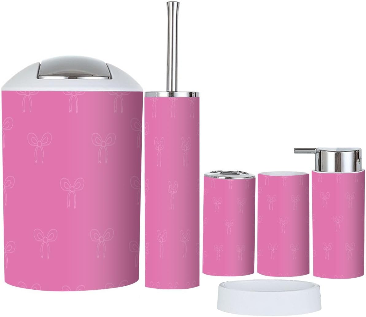 6 Piece Pink Bow Bathroom Accessories Set