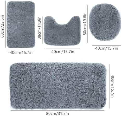 4PCS Bath Mat Set Non-Slip Soft Water Absorbent
