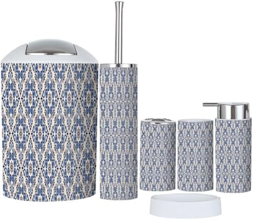 6 Piece Bathroom Accessory Set with Damask Floral Design
