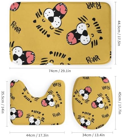 Kuizee Cartoon Tiger Face Shower Curtain Set with 4 Piece Rugs