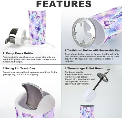 6 Piece Bathroom Accessory Set Colorful Butterflies