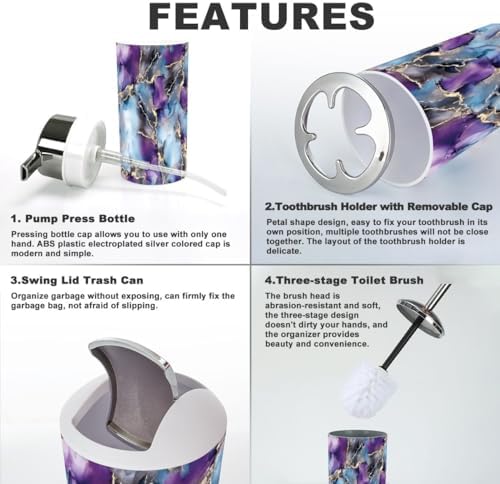 6 Piece Bathroom Accessory Set with Marble Pattern 1
