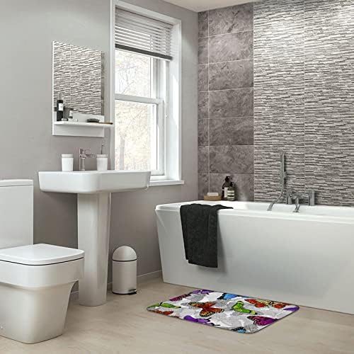 Colorful Butterflies Bath Rug Non-Slip Microfiber