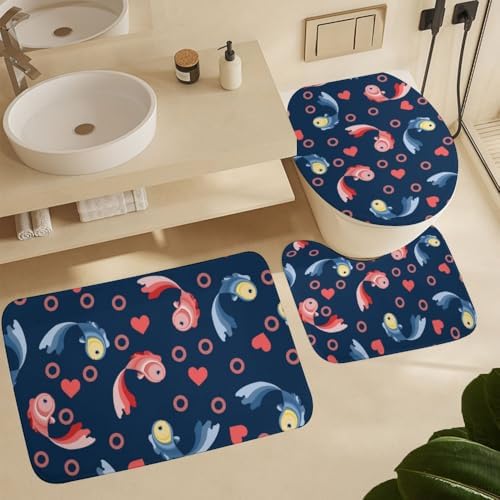 Kuizee 4 Piece Valentines Day Shower Curtain Set with Non-Slip Rugs