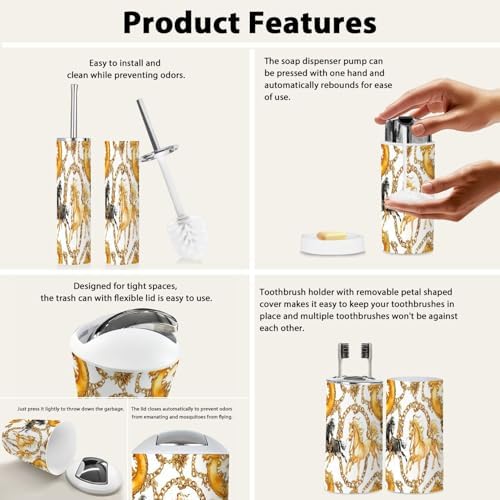 TRANQDEHOM 6 Piece Boho Golden Horses Bathroom Accessories Set