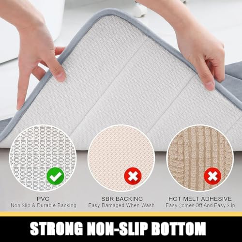 DIANKL Thick Memory Foam Bath Mat Non Slip 16x24 Inch Grey