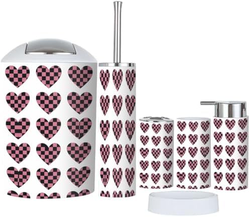 Boho Bathroom Accessory Set 6 Piece White and Pink