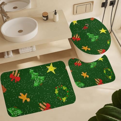 Kuizee Christmas Shower Curtain Set with 4 Bath Rugs
