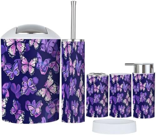 6 Piece Purple Butterfly Bathroom Accessory Set 1