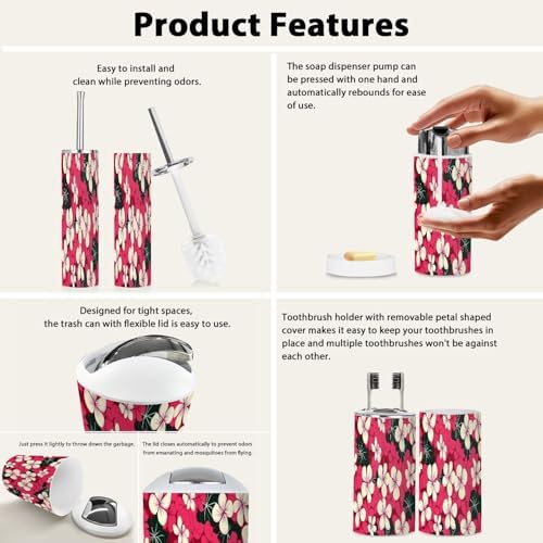 Boho Hibiscus Flowers Bathroom Accessory Set 6 Piece