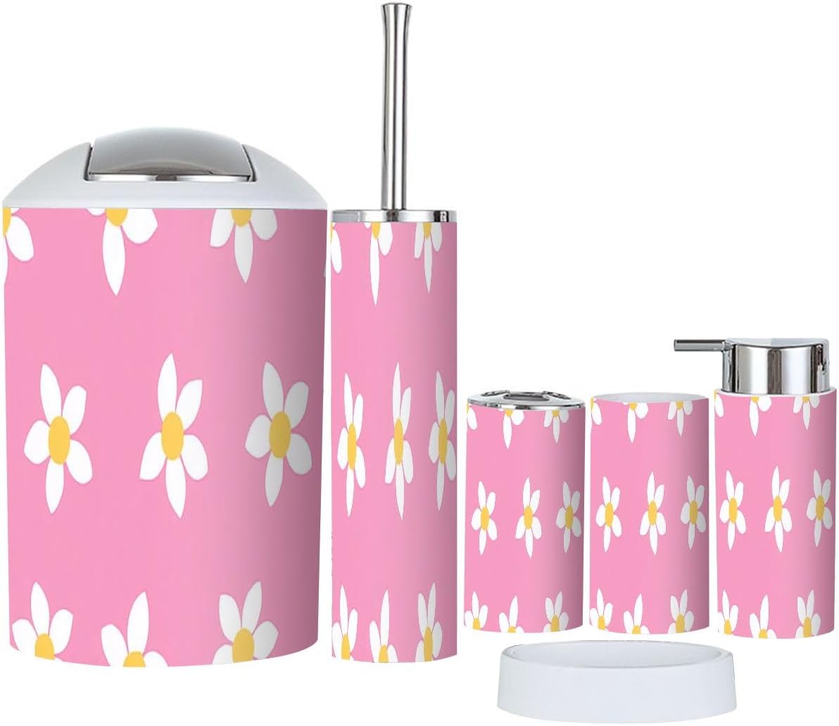 Boho Daisy Flower Bathroom Accessory Set 6 Piece