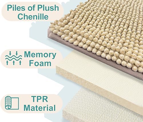 Khaki Brown Bath Rug Set 2 Piece Thick Plush