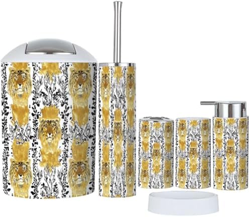 Boho Gold Damask Bathroom Accessory Set 6 Piece