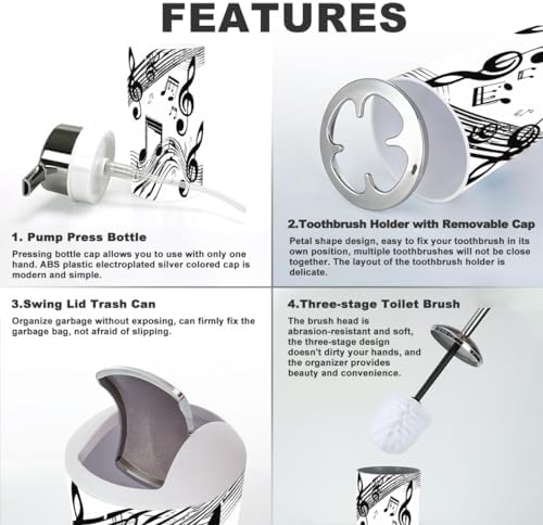 Bathroom Accessory Set 6 Piece Music Notes Design