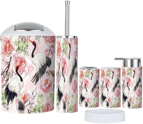 Boho Bathroom Accessory Set 6 Piece Japanese Motif