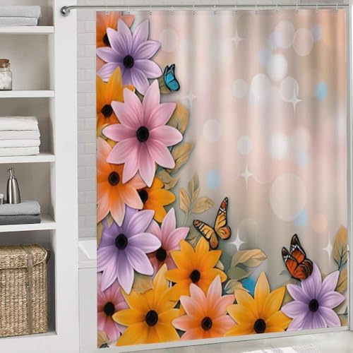 Kuizee 4 Piece Shower Curtain Set with Rugs and 12 Hooks