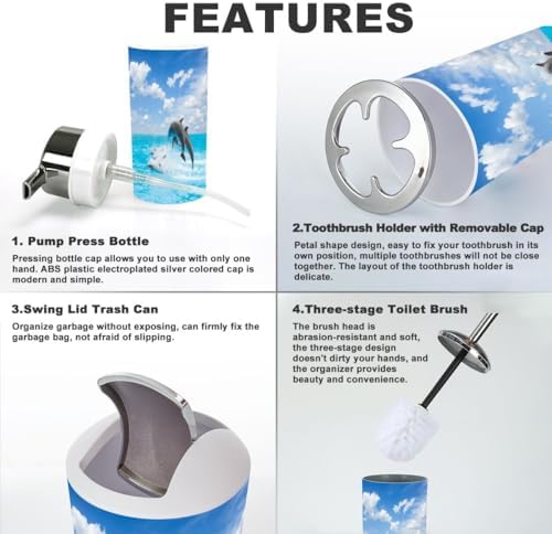6 Piece Bathroom Accessory Set with Jumping Dolphins Design