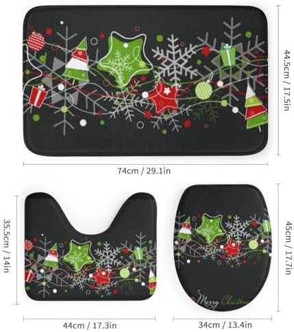 Kuizee 4-Piece Shower Curtain Set with Rugs Christmas Stars Snowflakes