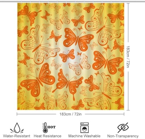 Kuizee 4 Piece Yellow Butterfly Shower Curtain Set with Non-Slip Rugs