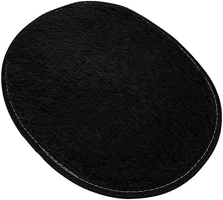 Oval Bath Mat 12x16In Soft Shaggy Chenille Rug Non-Slip Quick Drying Black