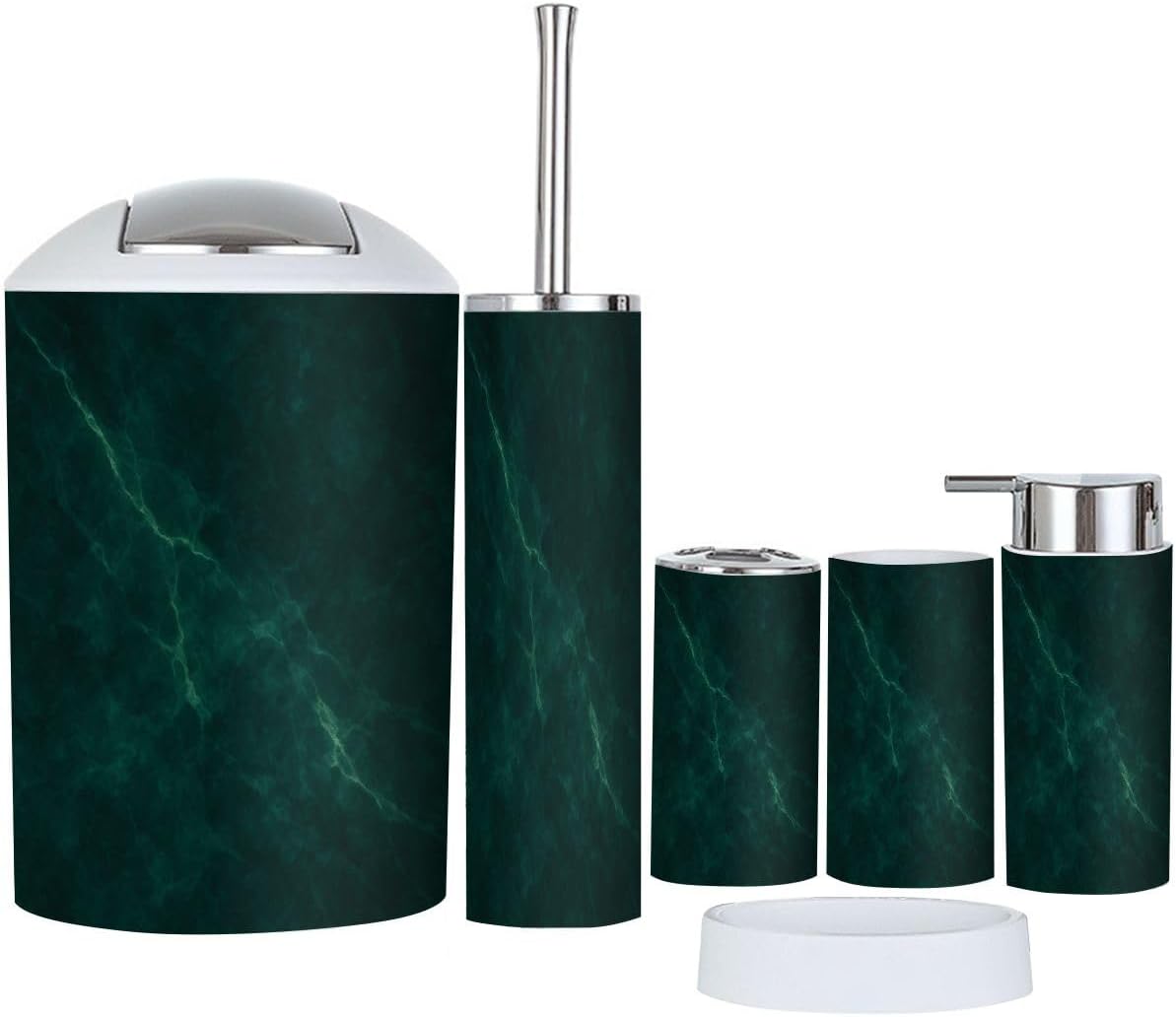 Boho Dark Green Marble Texture Bathroom Accessory Set 6 Pieces