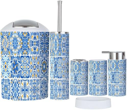 Bathroom Accessory Set 6 Piece with Floral Design