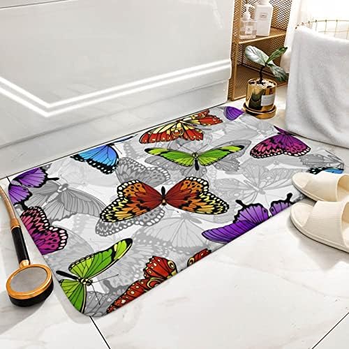 Colorful Butterflies Bath Rug Non-Slip Microfiber