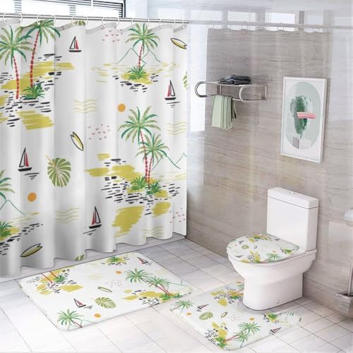 Kuizee 4-Piece Shower Curtain Set with Non-Slip Rugs 1