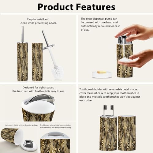 Boho Golden Trash Can and Bathroom Accessories Set