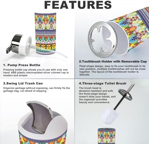 6 Piece Boho Bathroom Accessory Set with Talavera Decor