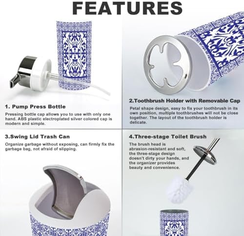 6 Piece Bathroom Accessory Set with Geometric Arabesque Design