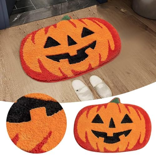 Halloween Pumpkin Bath Mat 24IN Non-Slip Orange