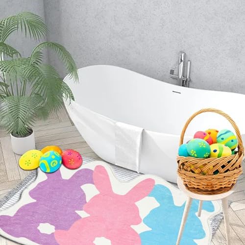 YIWULA Easter Bunny Rug Non Slip Washable Bath Mat