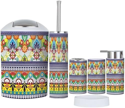 6 Piece Boho Bathroom Accessory Set with Talavera Decor