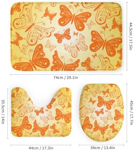 Kuizee 4 Piece Yellow Butterfly Shower Curtain Set with Non-Slip Rugs
