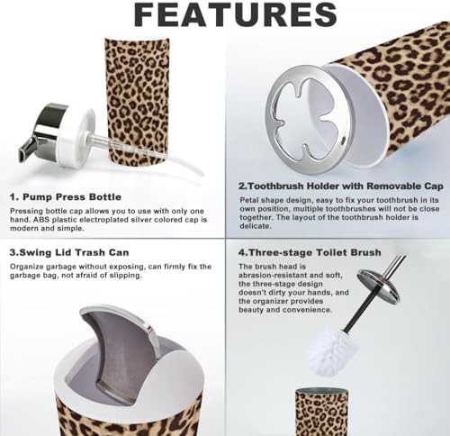 Bathroom Accessory Set 6 Piece Leopard Skin Pattern