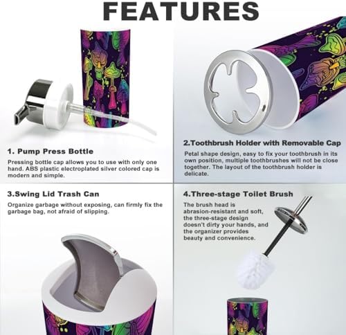 Magic Mushrooms Bathroom Accessory Set 6 Piece