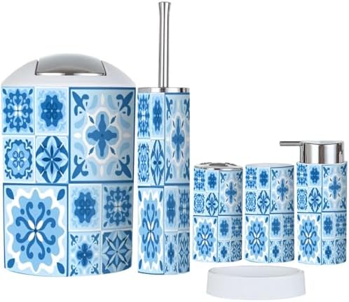 6 Piece Bathroom Accessory Set with Blue Cobalt Tiles
