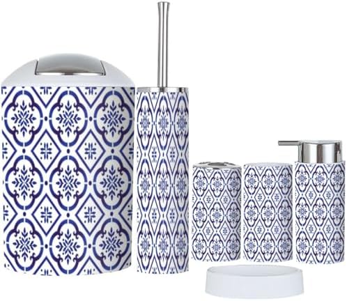 6 Piece Bathroom Accessory Set with Ceramic Tile Pattern
