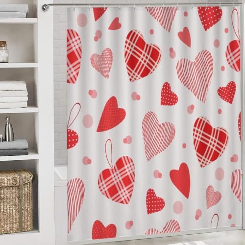Kuizee Valentines Day Shower Curtain Set with 4 Rugs