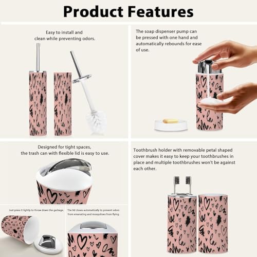 Boho Abstract Trash Can and Bathroom Accessories Set