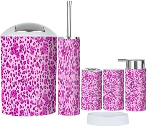 Boho Glamour Pink Leopard Pattern Bathroom Accessories Set