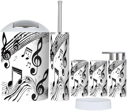Bathroom Accessory Set 6 Piece Music Notes Design