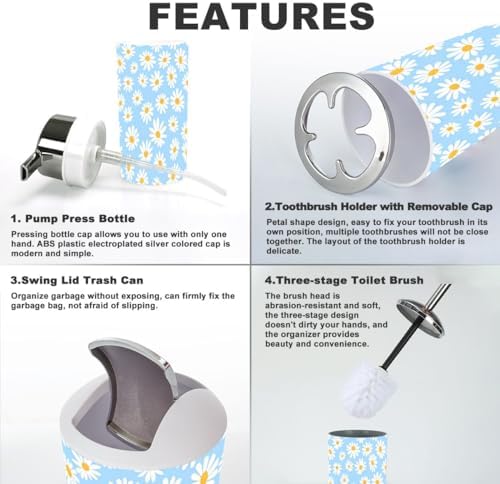 Daisy Flower Blue Bathroom Accessories 6 Piece Set