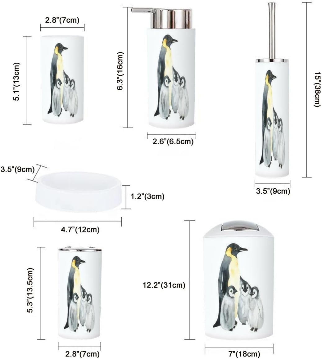 Penguins Bathroom Accessory Set 6 Piece White