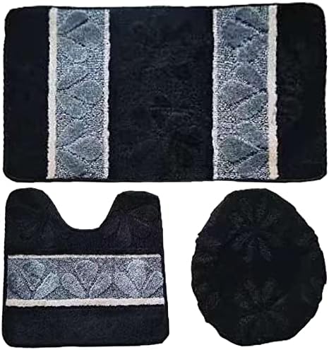 BH Home Linen 3 Pcs Geometric Shaggy Bath Rugs Set