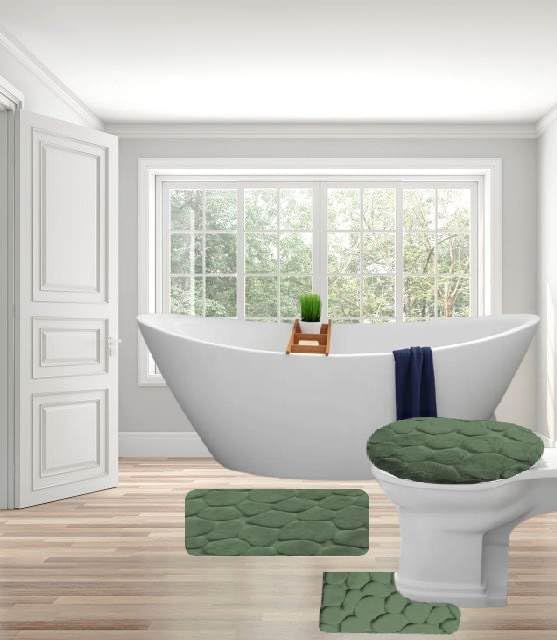 3 Piece Memory Foam Bathroom Rug Set Rock Stone Design