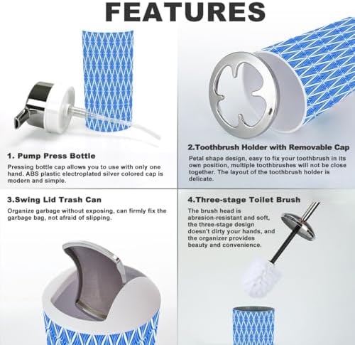 Modern 6 Piece Blue White Tile Bathroom Accessories Set
